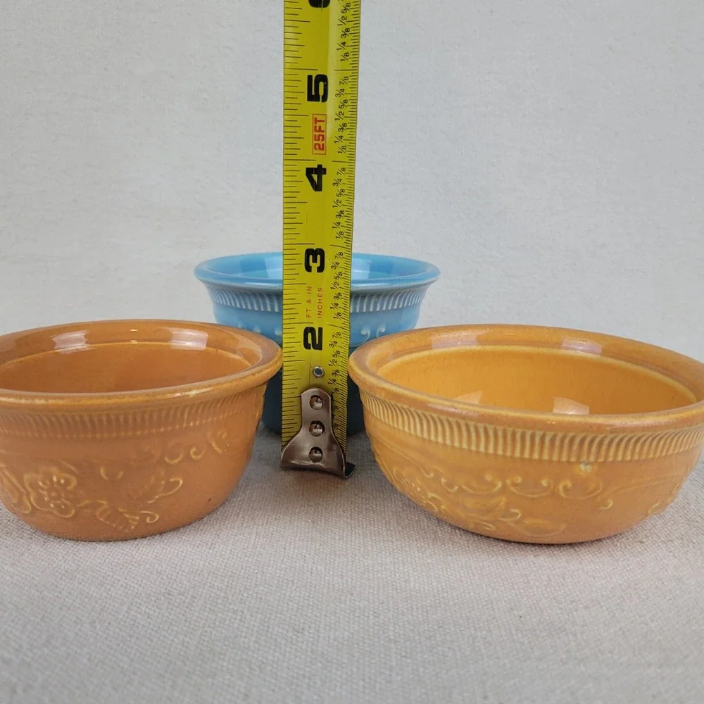 Vintage Homer Laughlin Oven Serve Ceramic Ramekin Custard Set Floral Embossed‎